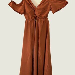 Women's Cold Shoulder Twist Front Cut Out Dress XL